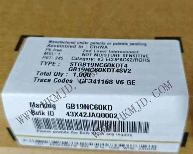 意法半導(dǎo)體功率晶體管_STGB19NC60KDT4_短路保護(hù)IGBT 20 A、600 V