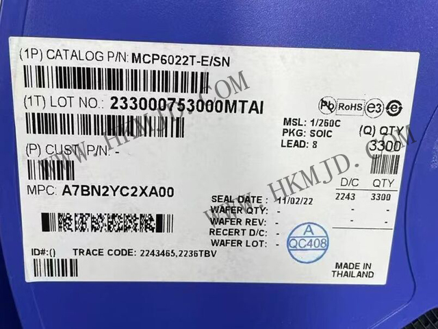 放大器 IC MCP6022T-E/SN 軌至軌輸入/輸出，10 MHz 運(yùn)算放大器